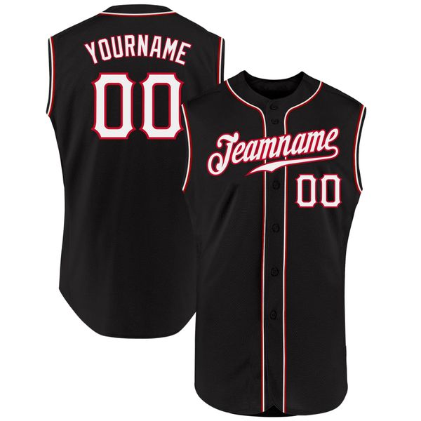 

custom black white-red authentic sleeveless baseball jersey