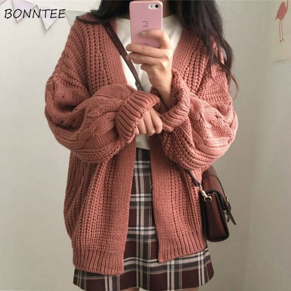

women's jackets cardigan women solid twisted jumper open stitch winter loose chic ulzzang retro knitwear allmatch student simple soft d, Black;brown