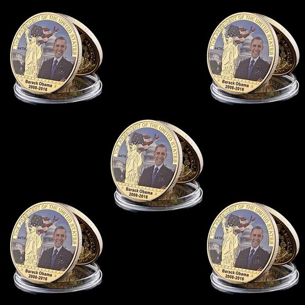 

5pcs us american 44th president barack obama craft white house 1oz gold plated eagle metal commemorative coin2876