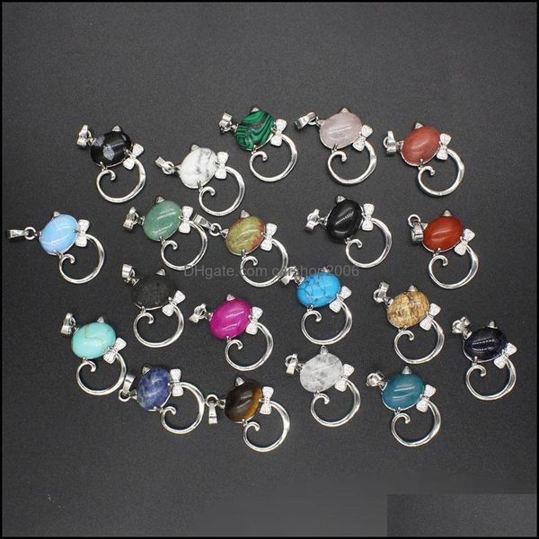 

pendant necklaces 12pcs natural stone cute sweet cat necklace chakra cure quartz crystal hello cats jewelry birthday gifts for drop d dh4eh, Silver