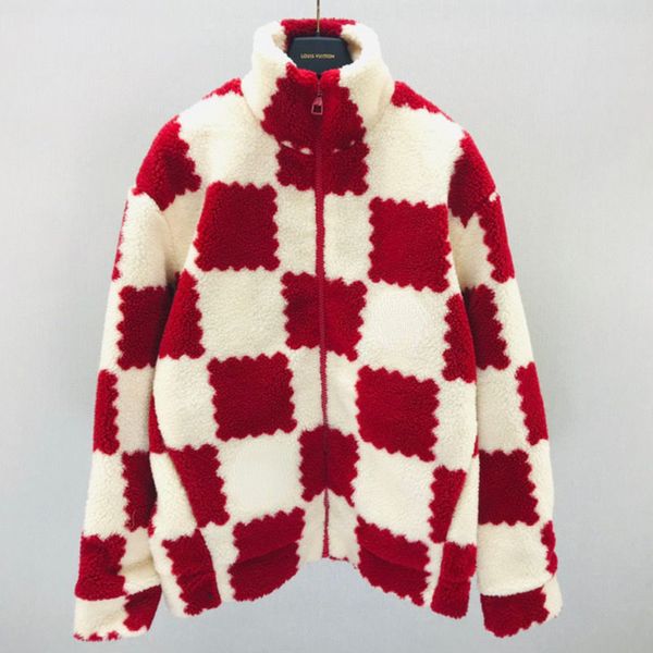 

22ss v designer jacket men wool coat checkerboard embroidered coats women zipper jackets, Black;brown