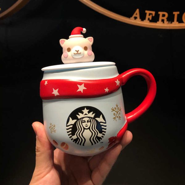 

starbucks mug christmas gift 355ml santa red scarf ceramic cup water mugs with lids
