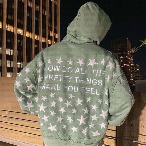 

streetwear moon pentagram digital printing hip hop hoodies men loose pullover green hooded harajuku korean oversized sweatshirts, Black