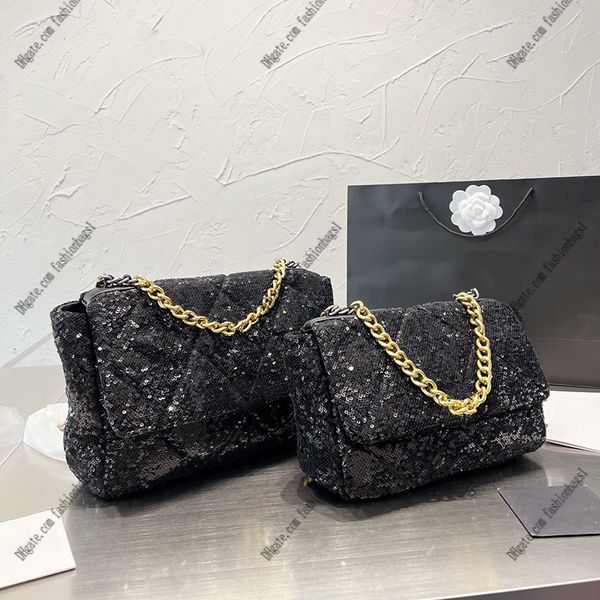 

2022ss women classic flap shoulder bag large capacity non woven sequined luxury designer quilted gold chain crossbody cosmetic bag coin purs