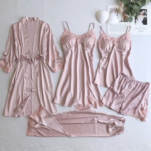 

women lace home wear sleepwears sleep set casual satin gray sleepwear, Black;red