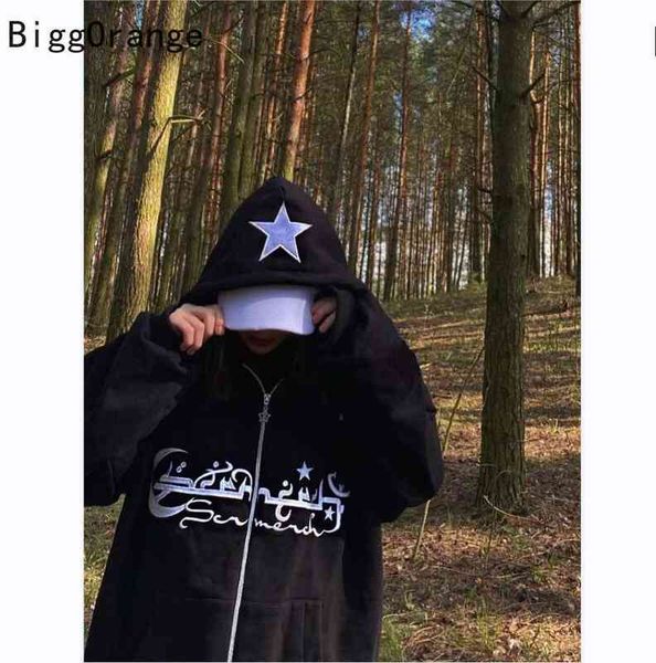

women's hoodies sweatshirts oversized letter star print women hoodie 2022 spring autumn fashion casual star pattern gothic y2k zipper j, Black