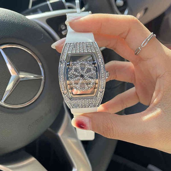 

wine barrel net red fortune new watch women's fashion diamond inlaid silicone tape waterproof watch, Slivery;brown