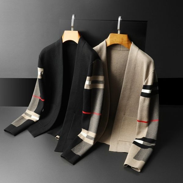

men's sweaters grade men's knitted cardigan sweater slim autumn winter v-neck casual plaid sweaters jacket male fashion clothing, White;black