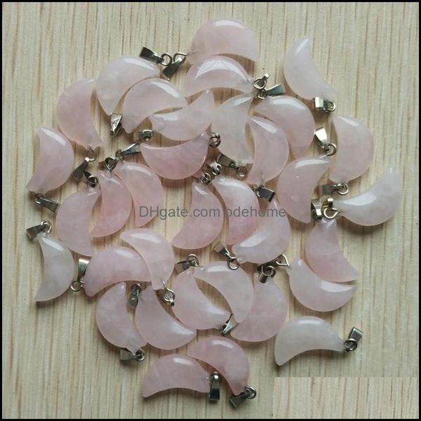 

charms natural pink rose quartz crystal crescent moon shape pendants for diy jewelry making wholesale drop delivery 2021 findings comp dhlp4, Bronze;silver