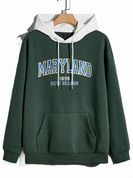 

men letter graphic kangaroo pocket drawstring hoodie u3zr#, Black