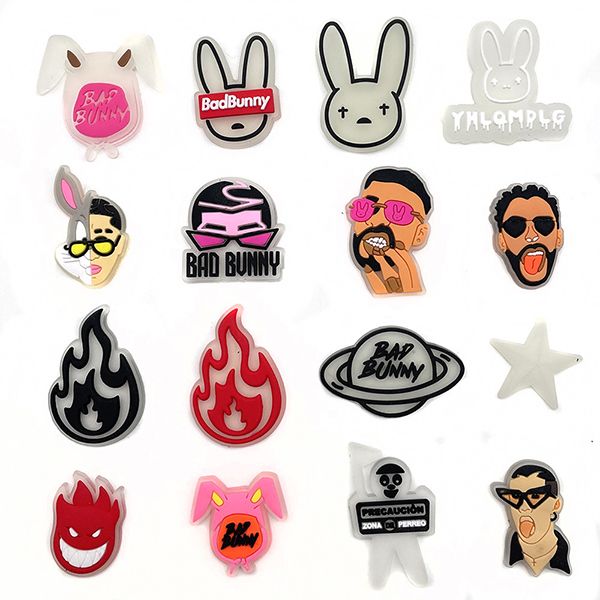 

wholesale bad bunny croc shoe charms accessories for clog sandal popular glow in dark shoe charm buckle pins fit wristband bracelet decorati, Silver