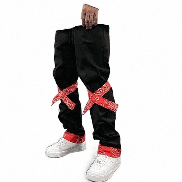 

men's pants vibe style cashew flower tie casual black cargo mens straight high street oversize drawstring loose trousers w0nn#