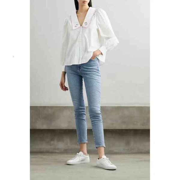 

women's blouses shirts french idyllic rix cherry embroidery doll collar shirt white small lapel cotton female