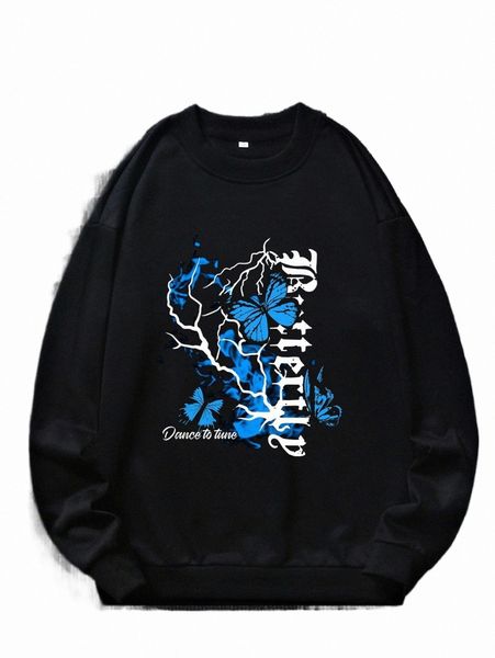 

men's hoodies & sweatshirts romwe guys butterfly print sweatshirt v7sz#, Black