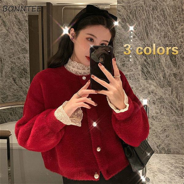 

women's jackets cardigan women solid knitted retro korean style jumper sweaters est daily allmatch loose oneck vintage soft autumn 2208, Black;brown