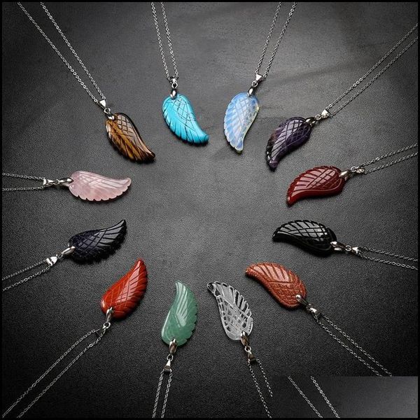 

pendant necklaces aura healing crystal quartz gemstone jewelry angel wings carved stone necklace drop delivery 2021 pendants vi dhxkt, Silver