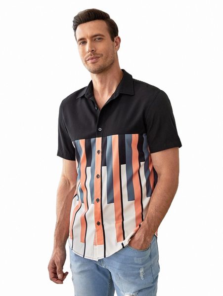 

men's casual shirts men block striped button up shirt g9uc#, White;black