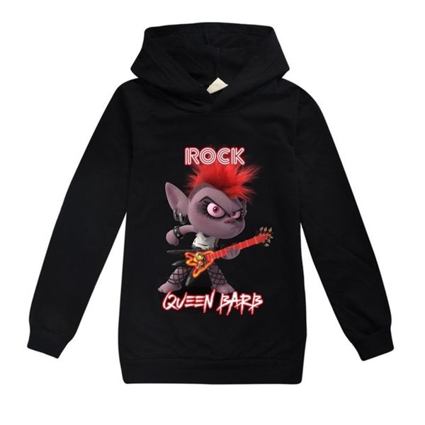 

trolls rock queen barb boys sweatshirts clothes baby hoodie kids cartoon hoodies guitar halloween costume teen girls clothing lj201216269n, Black