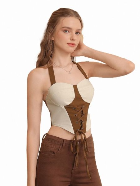 

women's tanks & camis mod colorblock lace up halter n6c0#, White