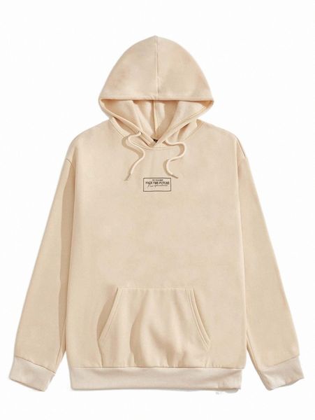 

men slogan graphic kangaroo pocket drawstring hoodie k96p#, Black