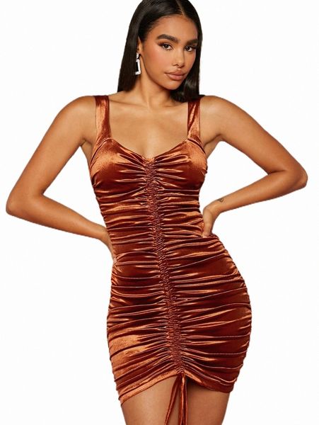 

casual dresses drawstring ruched velvet bodycon dress v2dh#, Black;gray