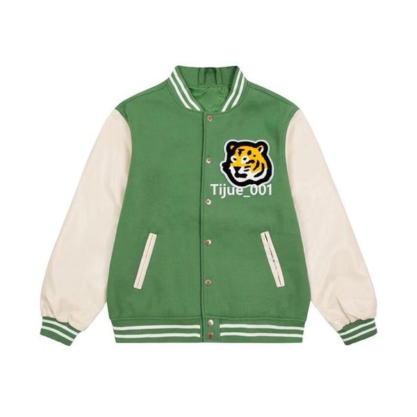 

22fw autumn cartoon tiger green baseball jackets stitching leather man women jacket tjamjk32, Black;brown