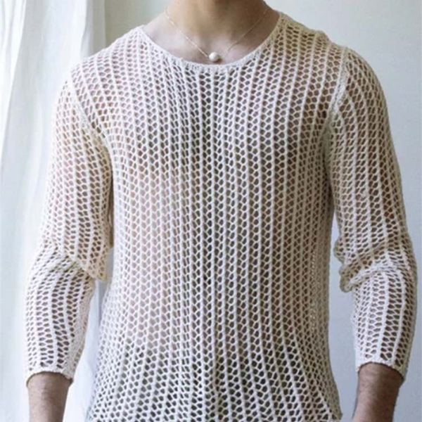 

mens tshirts men mesh t shirt transparent oneck long sleeve streetwear men clothing solid party nightclub camisetas s5xl incerun 220826, White;black