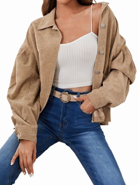 

women's down & parkas drop shoulder button front corduroy coat u4fg#, Black