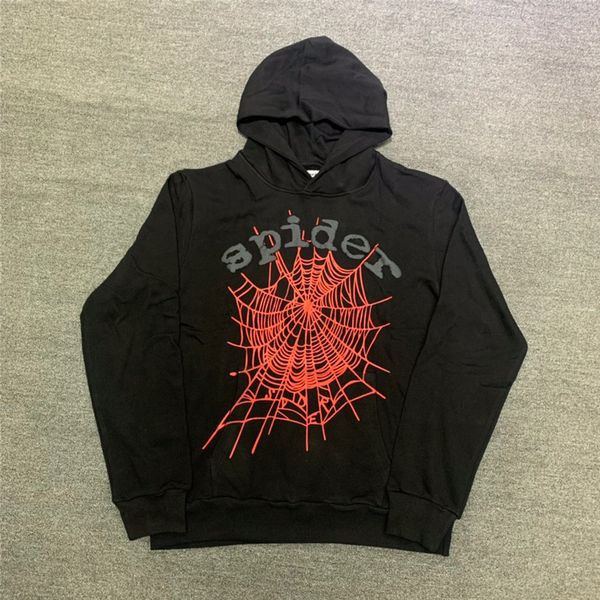 

black hoodie men women 23fw red puff print hoodie pullover sweatshirts