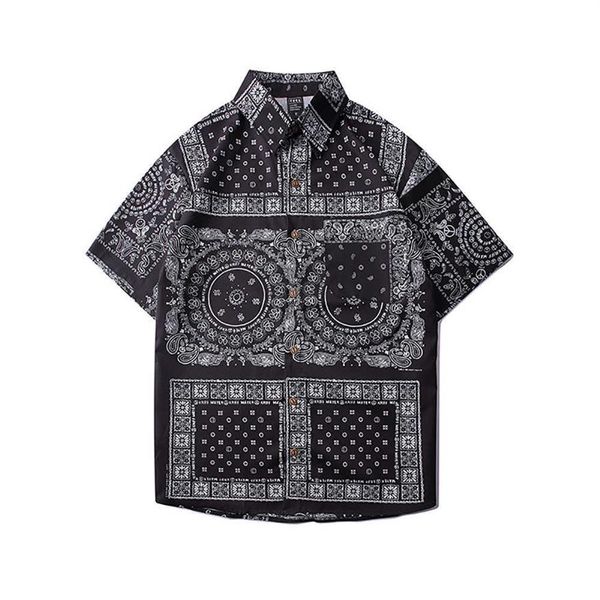 

bandana men shirt paisley printed boys short sleeve hawaiian beach loose s fashion summer male clothing 210608169z, White;black