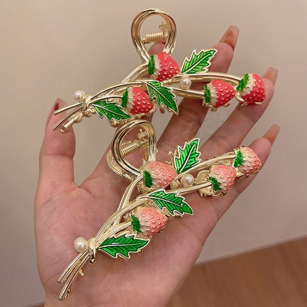 

sweet strawberry clips women's elegant ponytail claw clip heawear decorate accessori for girl hairstyle styling, Slivery;white
