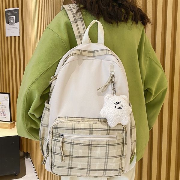 

backpack female canvas backpacks for school teenagers girls small fresh plaid bag kawaii bookbag korean college mochilas 220827