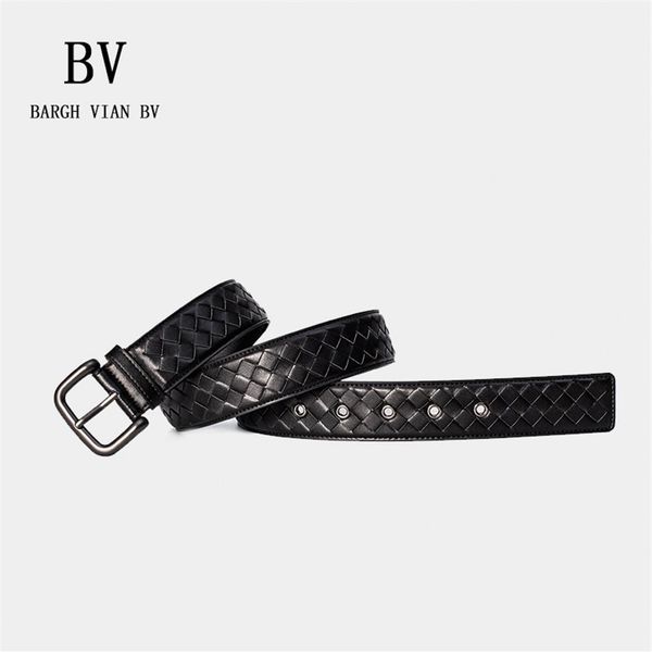 

bargh vian leather belt men s handmade calf skin woven belt pin buckle business pants belt genuine239r, Black;brown
