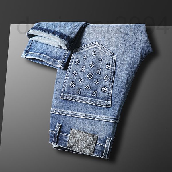 

men's jeans designer new fashion brand elastic slim fit men's jeans pants printed leggings 555 zhas, Blue