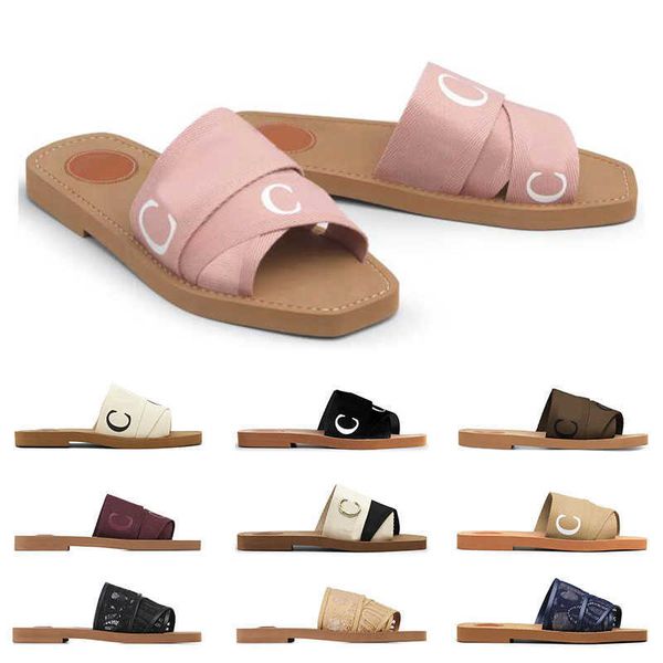 

women summer rubber slippers designer canvas cross woven outdoor peep toe pink plat woody casual slipper letter stylist sandals size 35-42, Black
