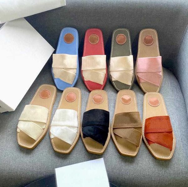 

2021 womens slippers woody muller shoes designer canvas cross woven sandals summer outdoor open toe casual slipper letter stylist sandal, Black