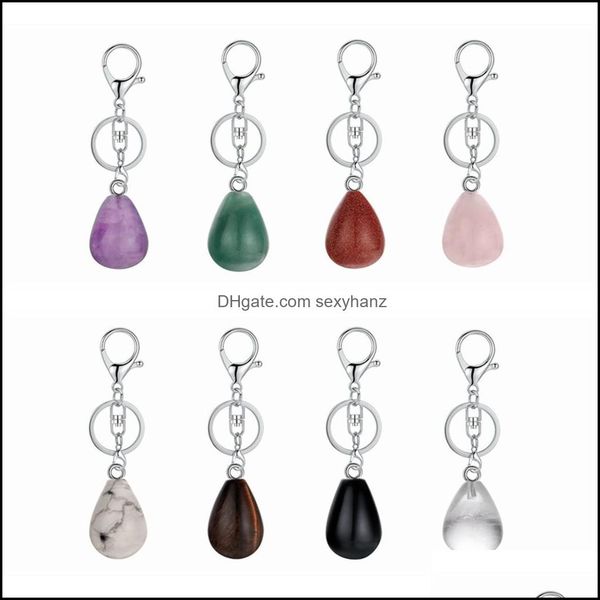 

keychains design keychain waterdrop natural crystal quartz stone keyring key chains for couple friend gifts diy jewelry drop delivery dhreq, Silver