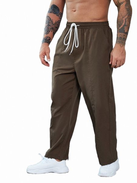 

extended sizes men drawstring waist slant pocket pants n6gx#, Black