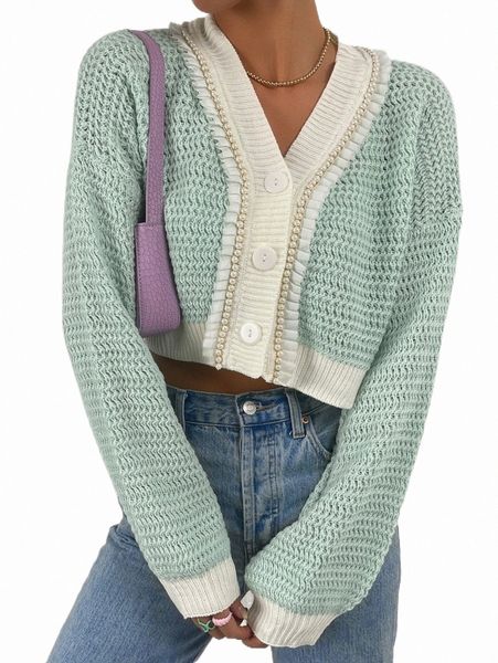 

women's sweaters pearl drop shoulder crop cardigan q0spdhdh#, White;black