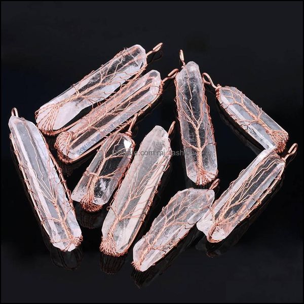 

pendant necklaces hand-wound crystal column natural stone necklace hexagon handmade winding men and women drop delivery 2021 jewelry dhl6j, Silver
