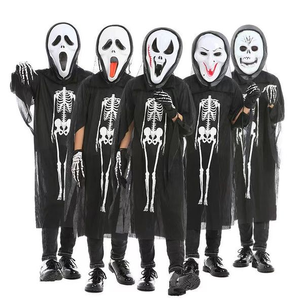 

halloween children ghost costume vampire zombie horror costume skeleton scary props, Black;red