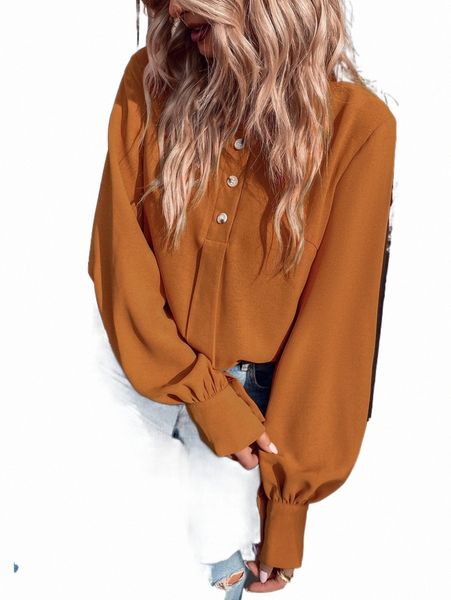 

women's blouses & shirts half button lantern sleeve blouse c3jk#, White