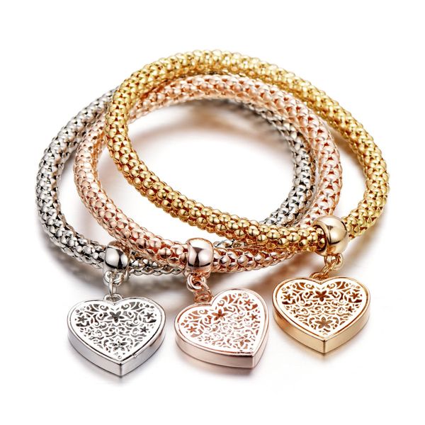 

charm bracelets gold/sier/rose gold popcorn chain bracelet tree of life heart edition with crystal stretch for women girls amldc, Golden;silver