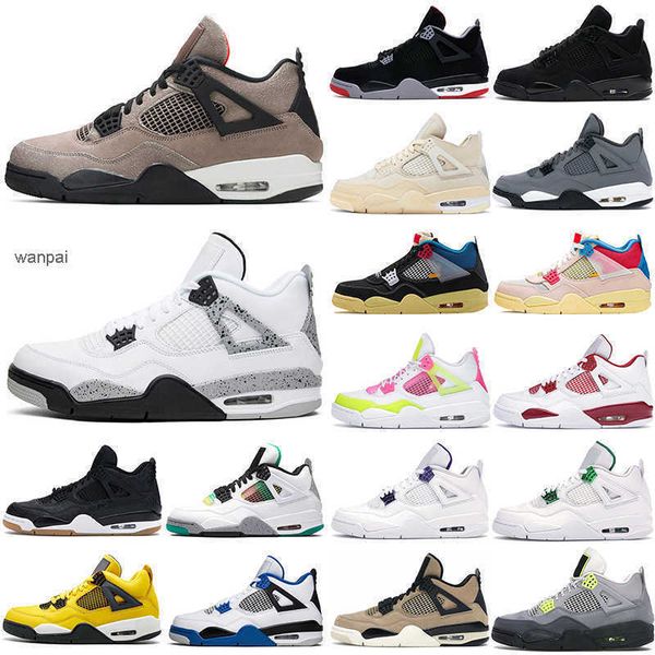 

shoes dropshipping jumpman 4s desert moss basketball shoes for men women 4 university blue #56 taupe haze bred sail court purple mens traine, Black