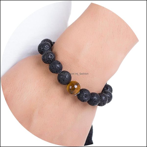 

beaded strands natural stone beaded bracelet mens volcanic rock gemstone essential oil diffusion yoga wrist jewelry drop delivery 20 dhqul, Black