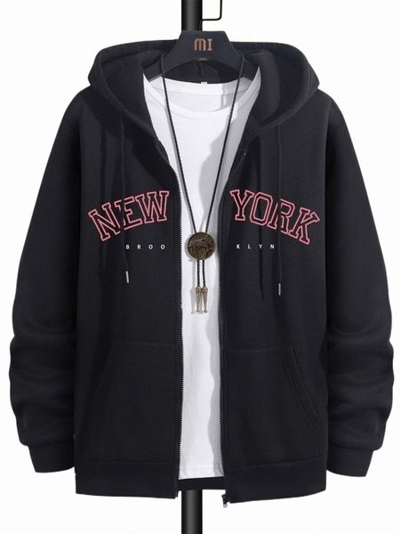 

men letter graphic zip up thermal lined hoodie without tee e5tv#, Black