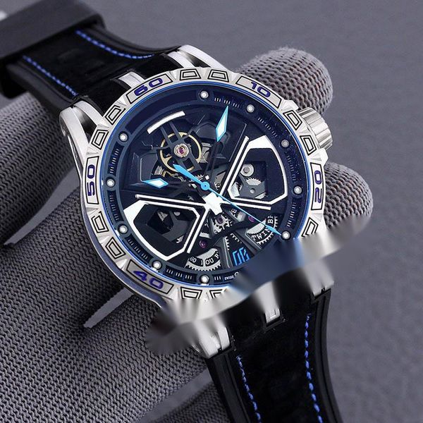 

new excalibur spider rddbex0749 tourbillon automatic mens watch skeleton dial titanium steel case rubber strap sport watches, Slivery;brown