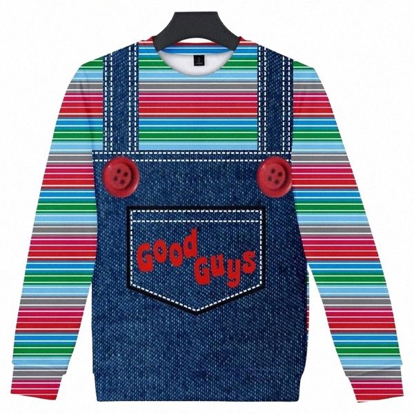 

men's hoodies & sweatshirts hip hop halloween chucky the evil good guys toy 3d print o-neck men/women youthful adult/child round neck s, Black