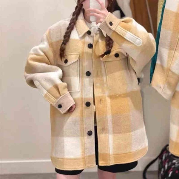 

women's jackets isa early spring style single breasted long sleeve plaid wool shirt collar pocket short coat, Black;brown
