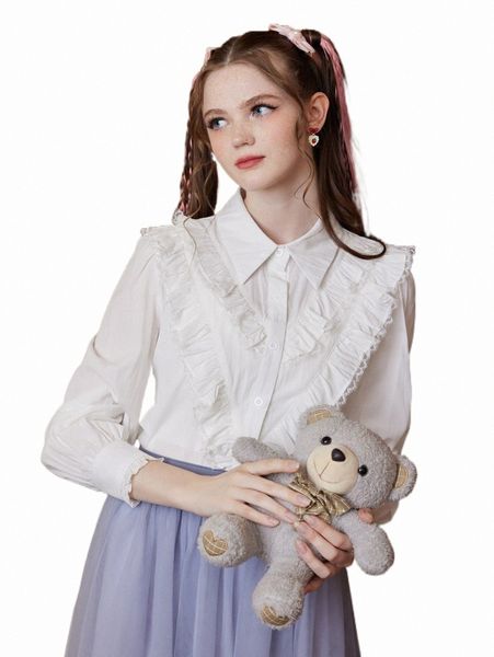 

women's blouses & shirts romwe kawaii solid ruffle trim shirt o1uk#, White